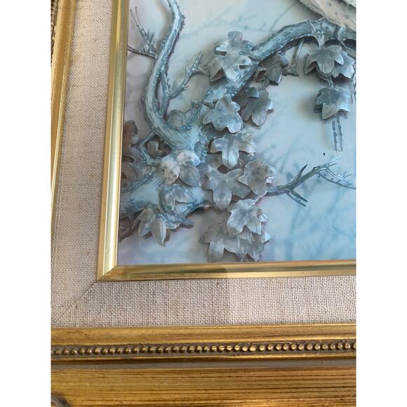 Handmade Vtg 3D Owl Framed Paper Art Work TC Chiu‎ , Genny 88 gold Frame - Picture 3 of 10